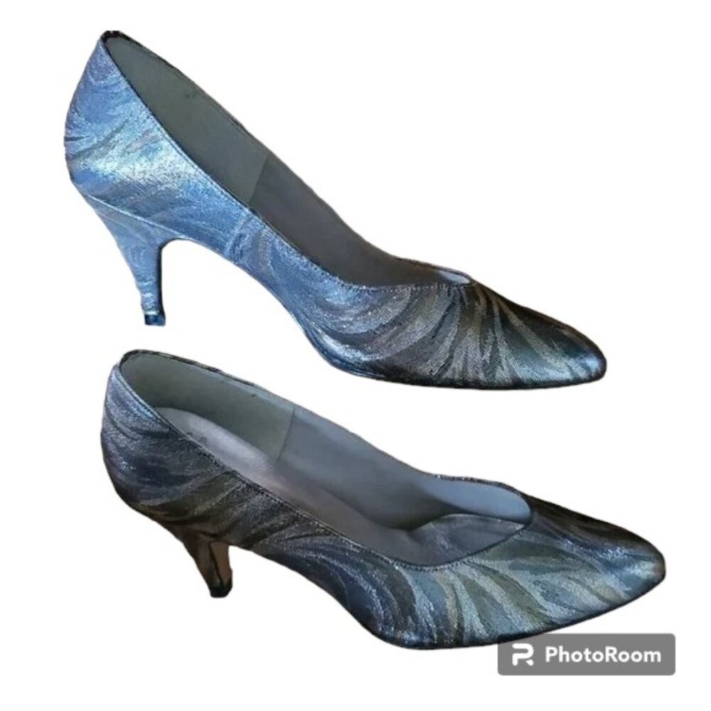 Vintage Y2K Capri 7.5 Metallic Zebra Kitten Heels EUC